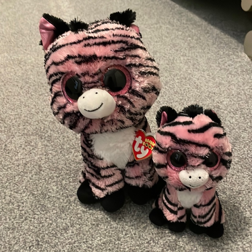 Pink zebra Ty beanie boo set 6” and 9”